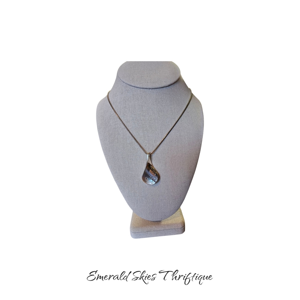 Brighton “Twirl” Teardrop Pendant Necklace Silver Tone Scroll Design 18"